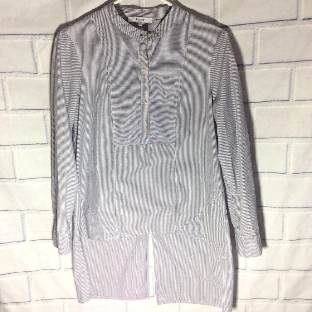 Ro & De Blue White Stripe Button Tunic Shirt Sz S
